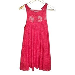 FREE people red sleeveless crochet lace high neck racerback trapeze dress